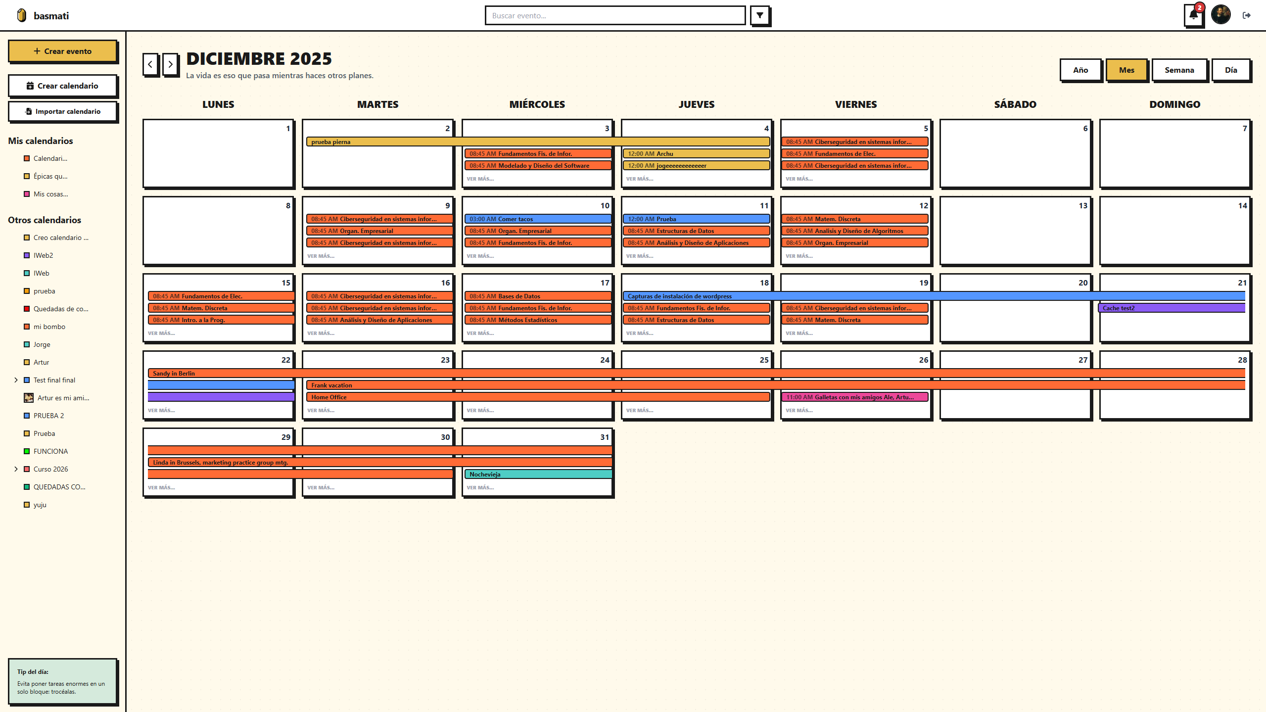 Basmati calendar platform screenshot